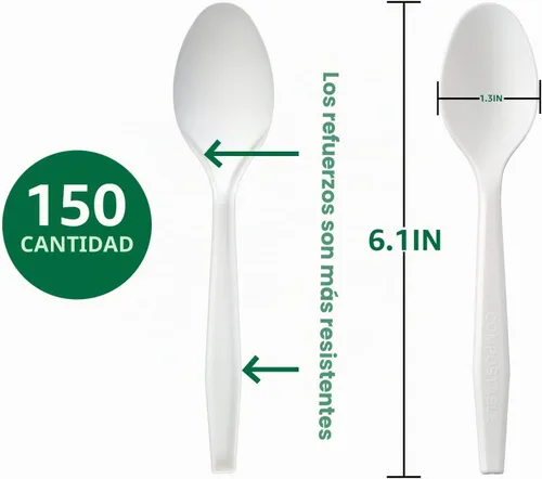 Vista 3 de 100% Compostable Sin Plástico Cuchillos, Tenedores, Cucharas, Utensilios, Los Cubiertos Pesados de Servicio Pesado son Productos Ecológicos