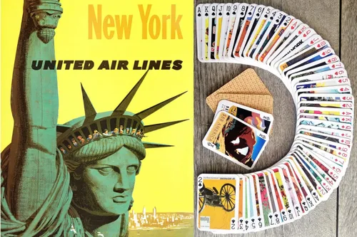 Vista 11 de Carteles de aviación vintage para jugar a las cartas (baraja de póquer 54 cartas todas diferentes) Carteles de viaje retro vintage Avia avión azafata