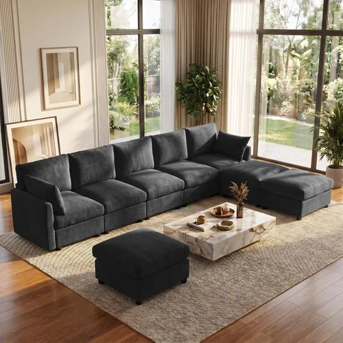 Vista 11 de Iroomy Sofá modular modular para sala de estar, asiento con cojín de resorte, moderno sofá convertible en nube con otomana, gris