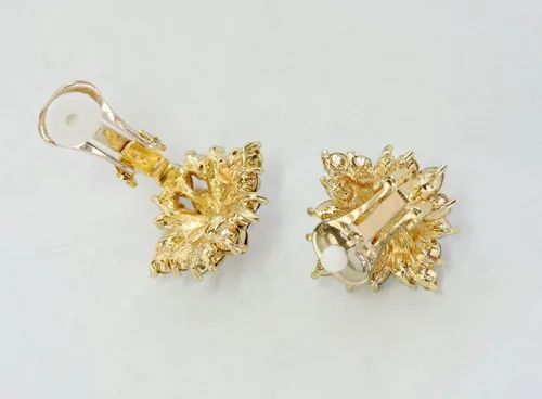 Vista 5 de Faship Pendientes de clip floral con diamantes de imitación de cristal
