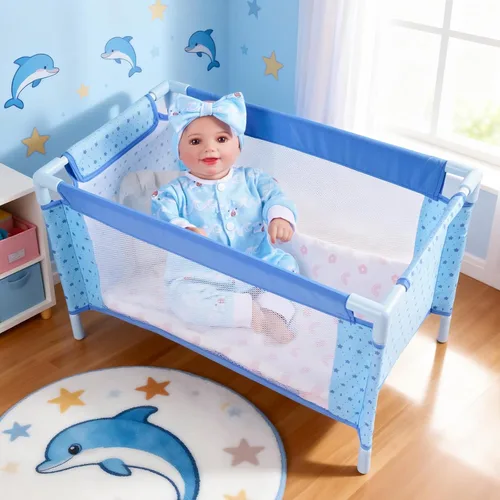 Vista 10 de BABESIDE Juego de cuna para muñecas de 18 pulgadas, cama de muñeca de bebé, cuna de juguete con bolsa de almacenamiento para accesorios de muñeca