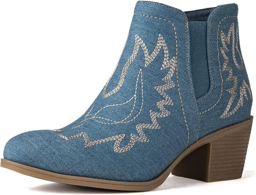 Vista 12 de GLOBALWIN Women's Cowgirl Boots Pull On Ankle Booties 21yy01 Negro2