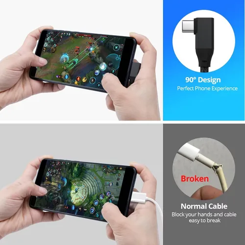 Vista 6 de UseBean Cable USB C de 90 Grados 0.5 Pies, 6 Pulgadas Corto USBC a USBC 3.2 Gen2 20Gbps Cable de Ángulo Recto, Video 4K Carga 100W, Cable Cargador