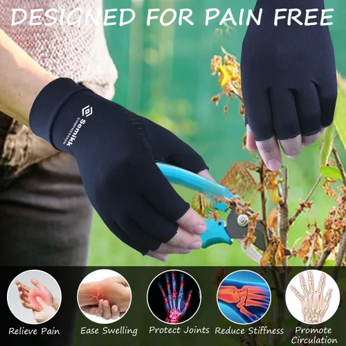 Vista 3 de 2 pares de guantes de compresión para mujeres y hombres, guantes de cobre para artritis reumatoide, osteoartritis, túnel carpiano, alivio del dolor