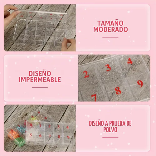 Vista 3 de Caja de 2 piezas vacía para puntas de uñas, 10 ranuras numeradas, caja organizadora de puntas de uñas postizas, caja de almacenamiento de rejilla