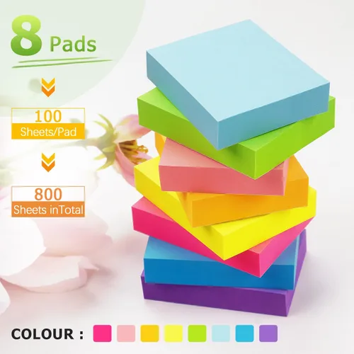 Vista 3 de Winner Aura Sticky Notes - Almohadillas autoadhesivas de colores brillantes de 1.5 x 2 pulgadas, 8 blocs por paquete, 100 hojas/bloc, total de 800