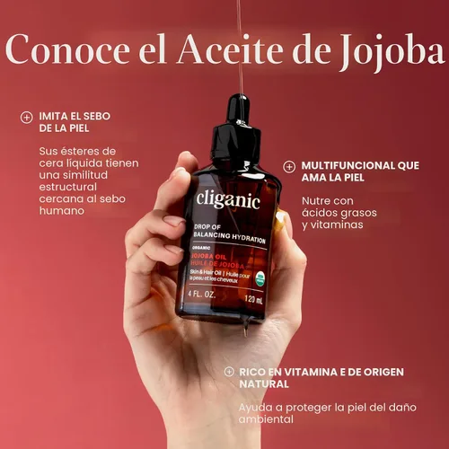 Vista 4 de Cliganic Aceite de jojoba orgánico de 16 onzas con bomba, 100% puro, a granel, aceite hidratante para cara, cabello, piel y uñas, prensado en frío