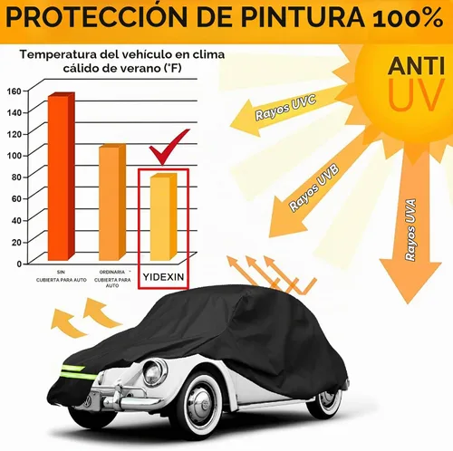Vista 6 de YIXIN Fundas impermeables para coche para Volkswagen Beetle Bug Sedan 1960-1980, cubiertas de coche 190T, ajuste al cliente, correa resistente al