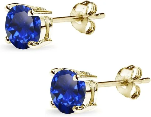 Vista 4 de Yellow Gold Flashed Sterling Silver 6mm Round Solitaire Stud Gemstone Birthstone Earrings for Women Girls Bridesmaids