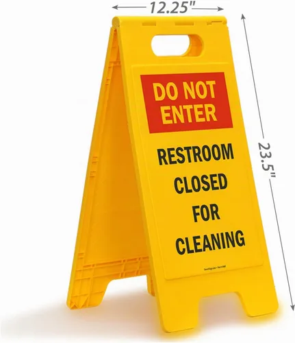 Vista 3 de SmartSign Letrero plegable de dos caras con texto en inglés "Do Not Enter - Restroom Closed For Cleaning", de 25 x 12 pulgadas, plástico, rojo