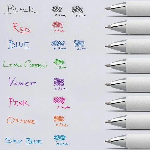 Vista 8 de Pentel EnerGel Pearl RTX Bolígrafo de gel líquido retráctil, (0.028 in), línea media, punta de aguja, tinta negra, paquete de 12 (BLN77PW-A)