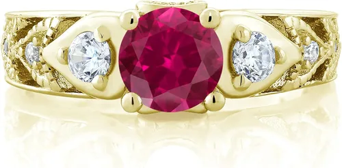 Vista 2 de Gem Stone King Anillo de compromiso chapado en oro amarillo de 18 quilates con rubí rojo para mujer
