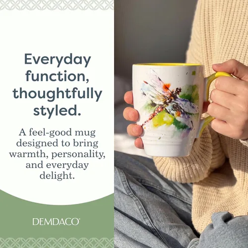 Vista 2 de Dean Crouser colección de taza de porcelana con diseño de acuarelas, Dragonfly