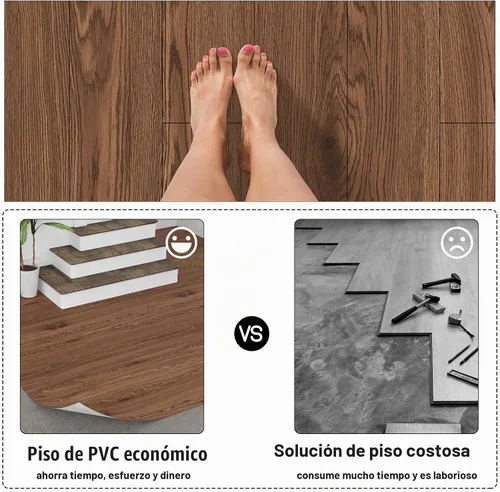 Vista 4 de Oxdigi Rollo de piso de vinilo para despegar y pegar 24"x 118"/ 19 pies cuadrados, baldosas de piso adhesivas de madera de vinilo, adhesivos