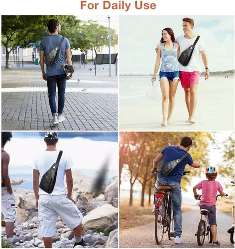 Vista 7 de Bolso de pecho de cuero genuino para hombre, bolso cruzado de hombro, bandolera, mochila de mensajero, mochila para negocios, casual