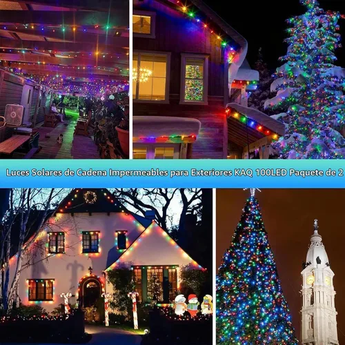 Vista 6 de KAQ - Juego de 200 luces solares LED para exteriores, impermeables, multicolor Total 66FT Flexible Wire With Bright LEDs, 8 Twinkle Modes with