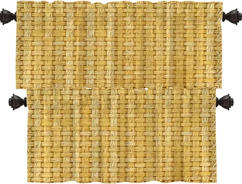 Vista 29 de Shrahala Cortinas rústicas de granja para ventanas de cocina, textura de cesta tejida, paneles de cortina rústica para ventana de granja, poliéster