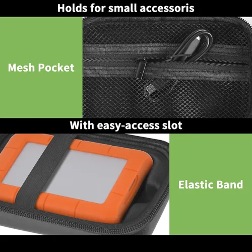 Vista 3 de Funda para disco duro externo LaCie Rugged Mini 1TB/2TB/4TB/5TB/Thunderbolt Hard Shell Portable HDD Holder, USB Cable SD Cards Storage, for