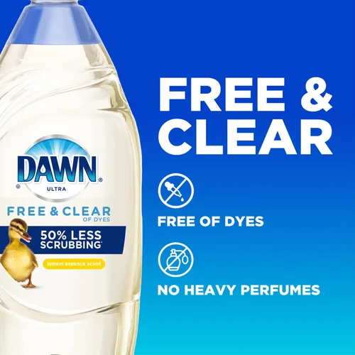 Vista 4 de Dawn Free & Clear - Jabón líquido para lavavajillas (3 x 24 onzas) + esponja Dawn antiarañazos (2 unidades), esencia de limón