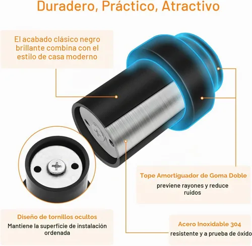 Vista 3 de Tope de puerta de piso de 2.5 pulgadas, cilíndrico negro, topes de puerta de goma modernos comerciales decorativos para puerta, protector de pared