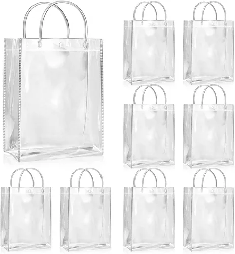 Vista 7 de SHIPKEY Bolsas de regalo transparentes de 9.4 x 5.9 x 3.1 pulgadas, pequeña bolsa de regalos para cumpleaños, boda, fiesta, bolsa de regalos