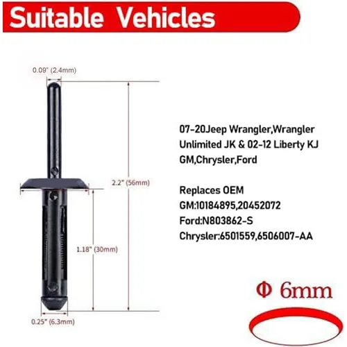Vista 2 de Remaches de plástico tipo empuje 3 en 1 para Jeep Wrangler – Clips de retención de sujetadores OTUAYAUTO de repuesto para Jeep Wrangler JK JL