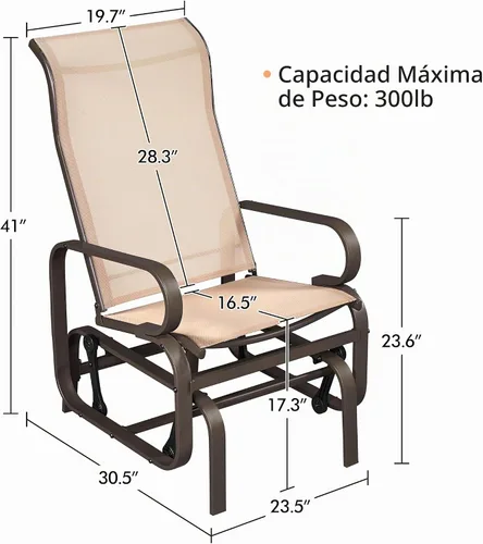 Vista 3 de Yaheetech Juego de 1 mecedora para exteriores con asiento tipo cabestrillo