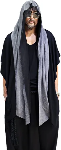 Vista 5 de ByTheR Capa con capucha para hombre, sin mangas, de malla, corte abierto, chaleco gótico oscuro, negro, Negro