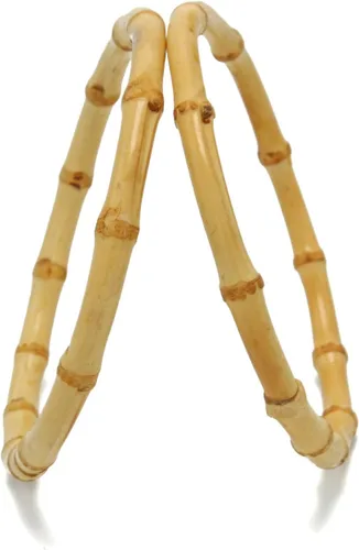 Vista 2 de Miuco 4 asas redondas de bambú hechas a mano para hacer bolsas, bolsas de repuesto hechas a mano, accesorios de 5.12 pulgadas