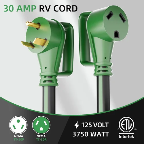 Vista 2 de Cable de extensión de RV de 30 amperios y 25 pies con mango de agarre, resistente calibre 10, 3 clavijas, cable STW de cobre puro para RV, NEMA