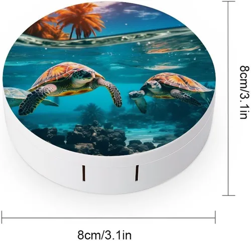 Vista 2 de Kit de viaje con lentes de contacto de tortugas marinas y palma, portátil, bonita caja de contacto con espejo para uso diario al aire libre