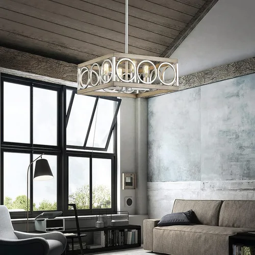 Vista 10 de XINGQI Candelabro moderno cuadrado de 17.7 pulgadas, 4 luces, lámpara colgante de granja para comedor, sala de estar, dormitorio, isla de cocina