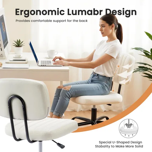 Vista 3 de Simple Deluxe Silla de escritorio pequeña, silla de oficina sin brazos con ruedas, de piel sintética, cómoda para computadora, giratoria, sin brazos
