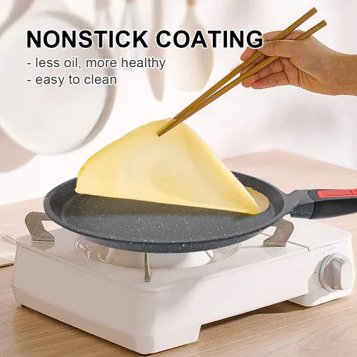Vista 2 de RANX INGST Sartén antiadherente para crepas con mango desmontable, sartén para tortillas Dosa Tawa de aluminio fundido de 10 pulgadas, compatible