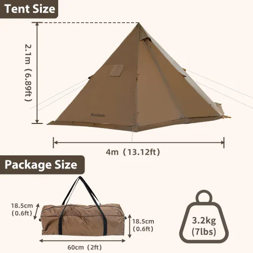 Vista 8 de Tienda Caliente con Conexión para Estufa y Faldón para Nieve, 6.89~8.53 pies de Altura Interior, 2~5 Personas, Tienda Tipi para Senderismo Familiar