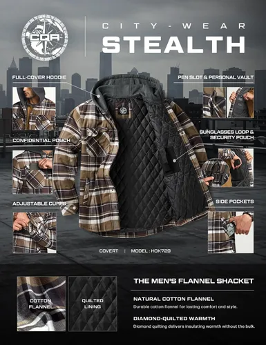 Vista 8 de CQR - Chaqueta tipo camisa de franela para hombre, de manga larga, cálida para invierno, para exteriores, casual, a cuadros, con bolsillos