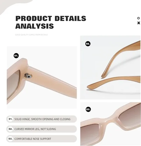 Vista 6 de TIANYESY Gafas de sol de moda para mujer y hombre, tonos cuadrados multicolor (jade suave+camello), Jade suave+camello