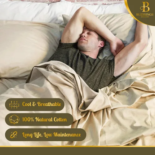 Vista 5 de Sábanas de algodón de alta calidad hotelera de 600 hilos, 100% tejido satinado, sábanas lisas con sábana elástica de bolsillo profundo con funda