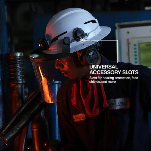 Vista 6 de Klein Tools 60400T2 - Casco duro tipo 2, ala completa sin ventilación, clase E, suspensión de 6 puntos con soportes para accesorios y acolchado