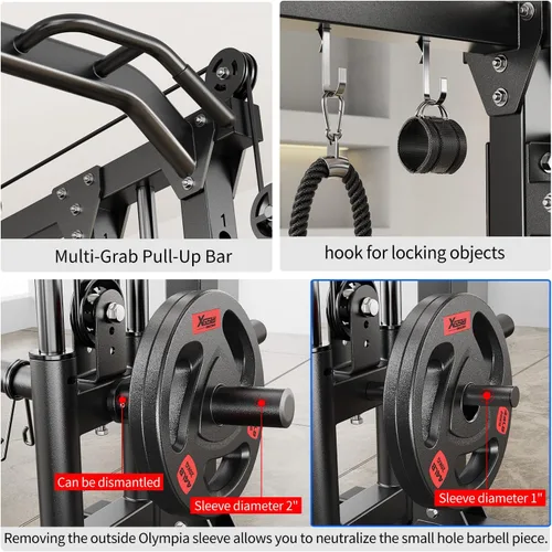 Vista 4 de Rack Multiusos para Sentadillas, Conjunto de Rack de Pesas Smith Machine con Sistema de Crossover de Cables, Racks de Potencia para Gimnasio