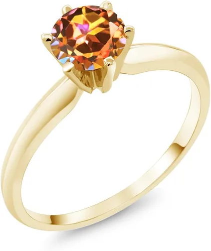 Vista 7 de Anillo de compromiso solitario con piedra preciosa redonda de oro amarillo de 14 quilates de 0.236 in para mujer Ajuste clásico de 6 puntas