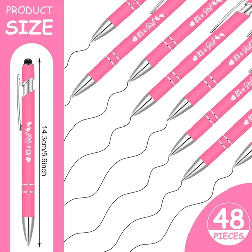 Vista 2 de Nuanchu 48 bolígrafos retráctiles para baby shower, con texto en inglés "It's a Boy Girl", bolígrafos de gel retráctiles de tinta negra, bolígrafos