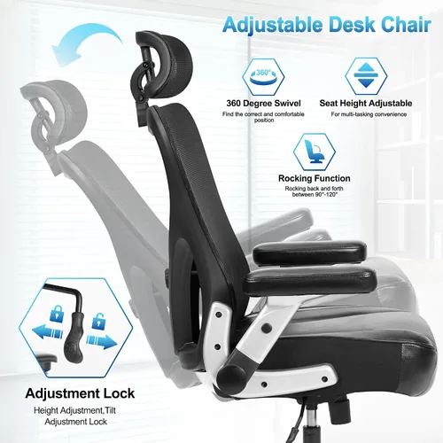 Vista 6 de Silla de oficina súper grande y alta, 700 libras, silla ejecutiva de computadora resistente con ruedas de goma, brazos abatibles 3D, silla