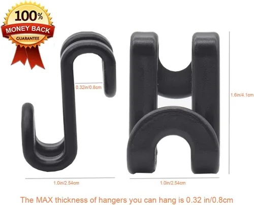 Vista 2 de 60 ganchos de conector para colgar ropa, para colgar perchas de terciopelo, perchas de madera, resistentes ahorro de espacio para armario (negro, 60)