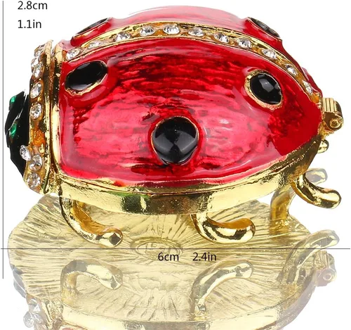 Vista 2 de YU FENG Caja de Baratija de Figurita de Mariquita con Bisagras, Cristales Joyeros, Pequeños y Lindos Animales, Cajas de Joyería Coleccionables