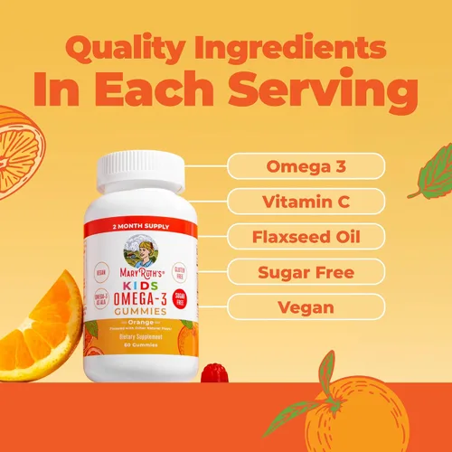 Vista 5 de MaryRuth's - Gomitas veganas Omega 3 para niños a partir de 2 meses Sin azúcar Suplemento Omega 3 con vitamina C, vitamina E, aceite de linaza