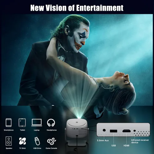 Vista 6 de Proyector Native HD 1080P con soporte 4K, WiFi 6, Bluetooth, diseño a prueba de polvo, enfoque motorizado, altavoz integrado, proyector inteligente