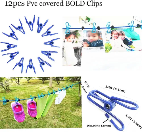 Vista 7 de Tendedero elástico ajustable con clips y bolas de posicionamiento, portátil, retráctil, resistente al viento, cuerda para colgar la ropa sucia