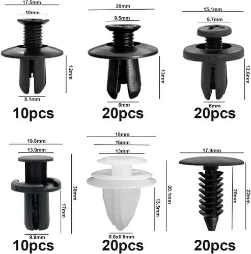 Vista 2 de Juego de 100 clips de retención de automóvil de 6 tamaños, clips para panel de moldura de puerta automática, clips de remache de parachoques