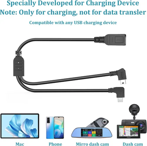 Vista 5 de Cable adaptador USB mini hembra a mini/micro macho, cable de carga USB2.0, compatible con Garmin Nuvi GPS, cámara de salpicadero, cámara de espejo